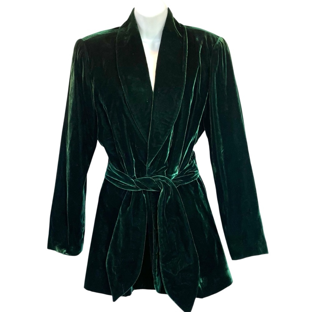 Vintage Bebe Velvet Emerald Green Holiday Belted Blazer MADE IN USA Size 4